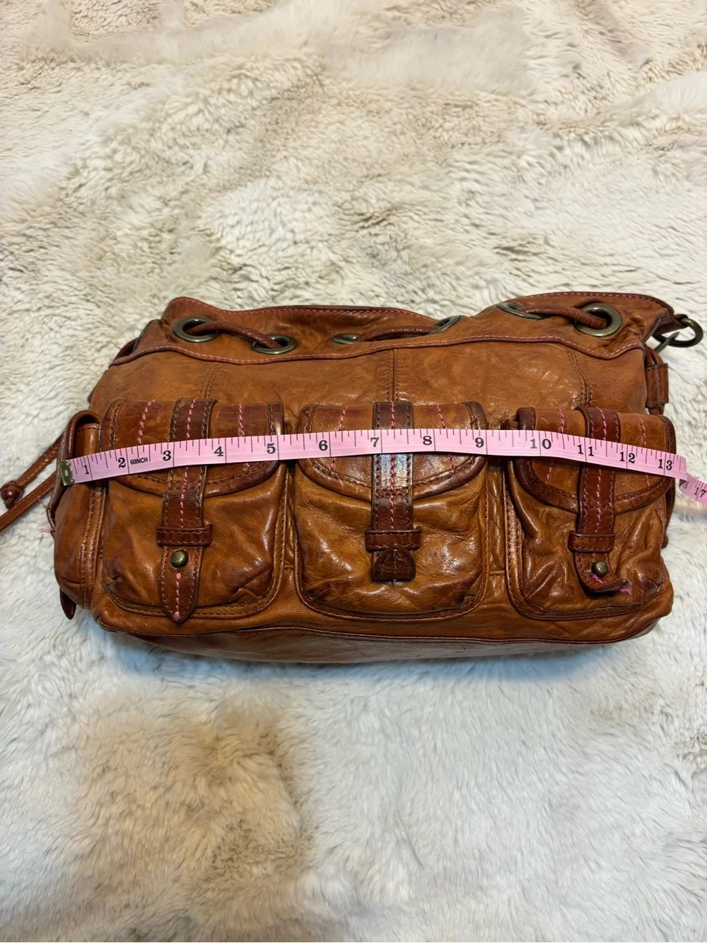 Plenty by Tracy Reese Brown Leather Hobo Bag Boho Y2K Cargo Multi Pocket
